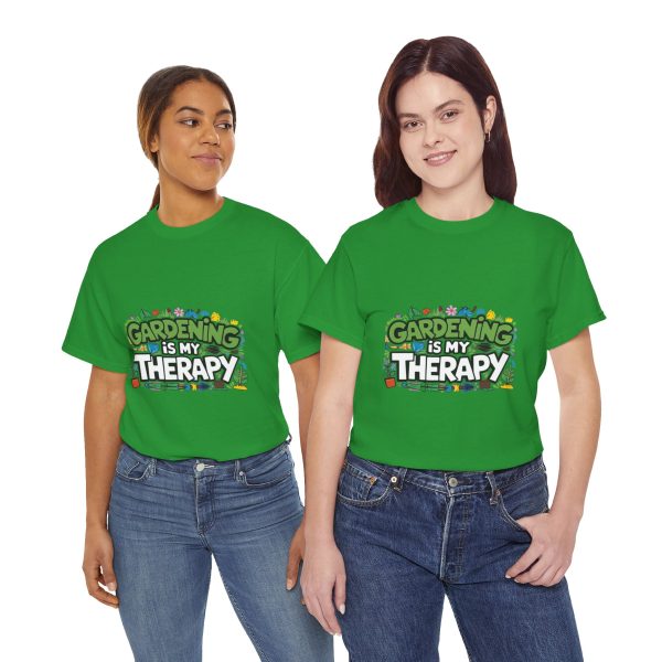Gardening Is My Therapy Unisex Heavy Cotton Tee - Green Gardening T-Shirt for Plant Lovers