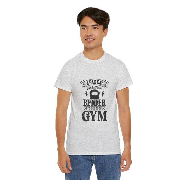 Motivational Gym Tee - "A Bad Day Can Be Made Better by Going to the Gym" Unisex Heavy Cotton T-Shirt
