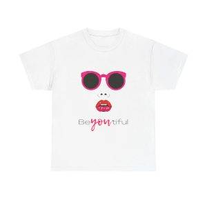 Beyoutiful Sunglasses With Pink Lips White Color T-Shirt For Women Heavy Cotton Tee