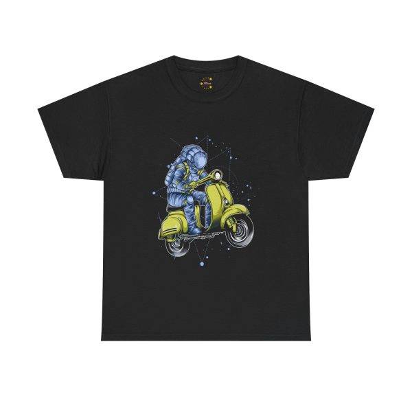 Astronaut on Scooter Black Color T-Shirt For Unisex Heavy Cotton Tee