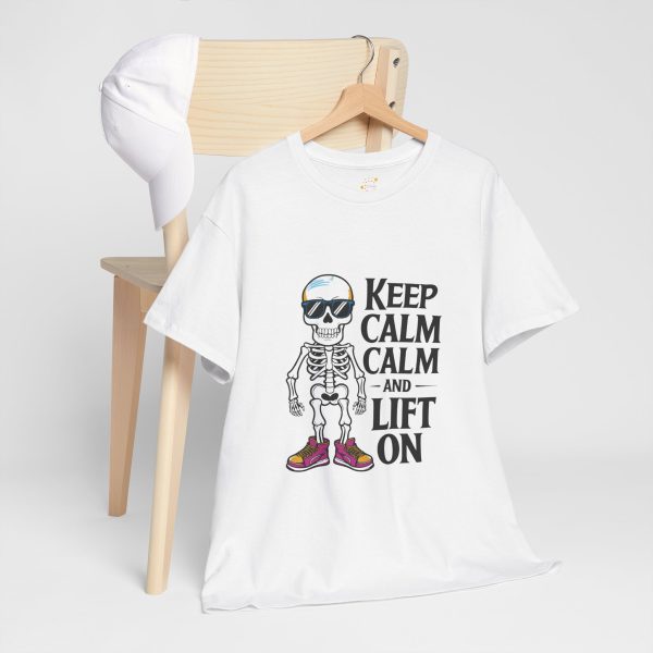 Keep calm calm and left on white Color T-Shirt For Unisex Heavy Cotton Tee