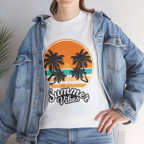 Summer Vibes White Color T-Shirt for Unisex Heavy Cotton Tee