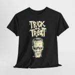 Halloween Frankenstein Trick Or Treat Black Color T-Shirt For Men Heavy Cotton Tee