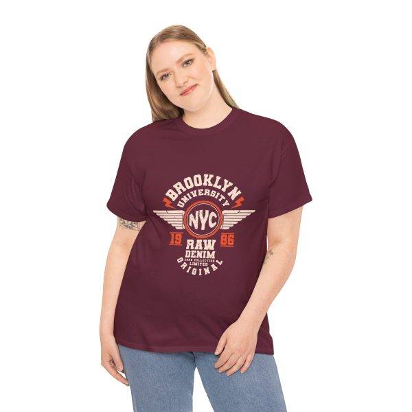 BROOKLYN UNIVERSITY NYC RAW DENIM CORE COLLECTION ORIGINAL Maroon Color Tshirt For Unisex Heavy Cotton Tee BROOKLYN UNIVERSITY NYC RAW DENIM CORE COLLECTION ORIGINAL Maroon Color Tshirt For Unisex Heavy Cotton Tee