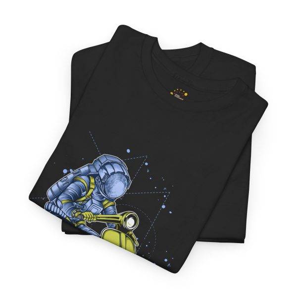 Astronaut on Scooter Black Color T-Shirt For Unisex Heavy Cotton Tee
