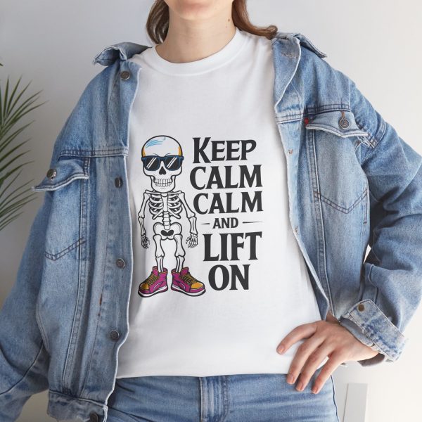 Keep calm calm and left on white Color T-Shirt For Unisex Heavy Cotton Tee