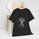 Astronaut playing hockey Black Color tshirt for Unisex Heavy Cotton Tee