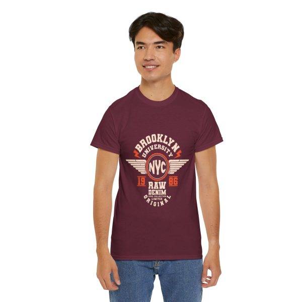 BROOKLYN UNIVERSITY NYC RAW DENIM CORE COLLECTION ORIGINAL Maroon Color Tshirt For Unisex Heavy Cotton Tee BROOKLYN UNIVERSITY NYC RAW DENIM CORE COLLECTION ORIGINAL Maroon Color Tshirt For Unisex Heavy Cotton Tee