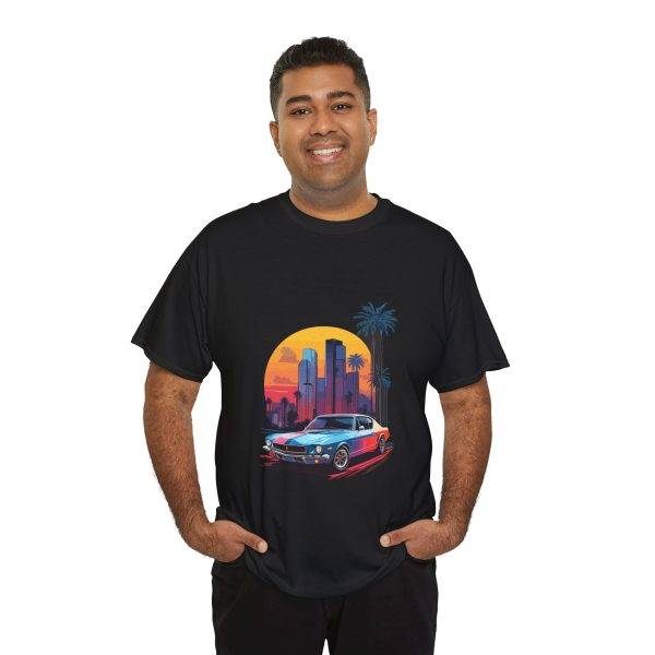 Car with City Background Black Color T-Shirt For Unisex Heavy Cotton Tee
