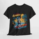 Summer Vibe Unisex Heavy Cotton Tee - Surfing Skeleton Graphic T-Shirt