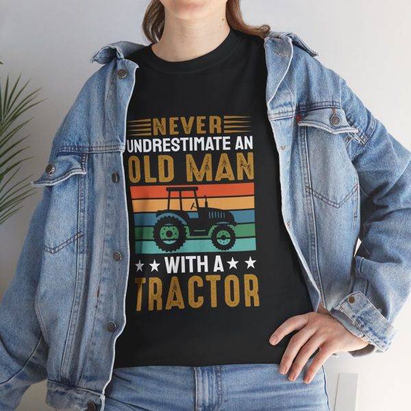 Never Underestimate an Old Man with a Tractor Unisex Heavy Cotton Tee
