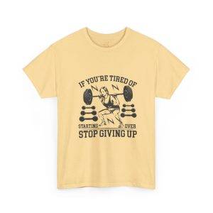 Motivational Fitness Gym Tee - 'Stop Giving Up' Women Heavy Cotton Shirt