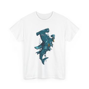 Blue Shark with Hammer T-Shirt For Men Heavy Cotton Tee