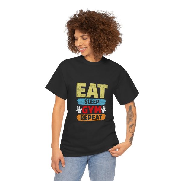 Motivational Gym Tee - Eat Sleep Gym Repeat Unisex Heavy Cotton Shirt
