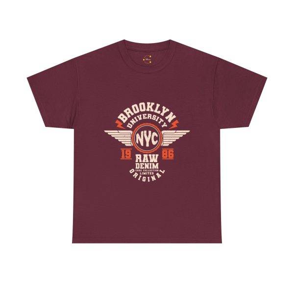 BROOKLYN UNIVERSITY NYC RAW DENIM CORE COLLECTION ORIGINAL Maroon Color Tshirt For Unisex Heavy Cotton Tee BROOKLYN UNIVERSITY NYC RAW DENIM CORE COLLECTION ORIGINAL Maroon Color Tshirt For Unisex Heavy Cotton Tee
