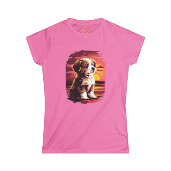 Sunset Puppy Women's Softstyle Tee - Cute Dog Graphic T-Shirt