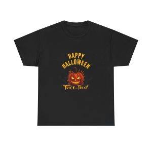 Happy Halloween Trick or Treat Black Color T-Shirt For Unisex Heavy Cotton Tee