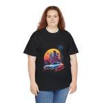 Car with City Background Black Color T-Shirt For Unisex Heavy Cotton Tee