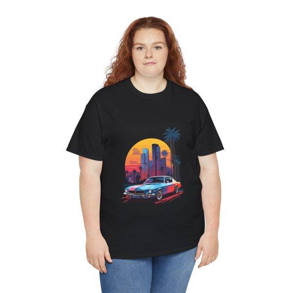 Car with City Background Black Color T-Shirt For Unisex Heavy Cotton Tee