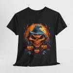 Scary Halloween Pumpkin Black Color T-Shirt For Unisex Heavy Cotton Tee Scary Halloween Pumpkin Black Color T-Shirt For Unisex Heavy Cotton Tee