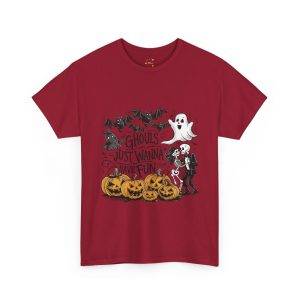 Halloween Ghouls Just Wanna Fun Cardinal Red Color T-Shirt For Unisex Heavy Cotton Tee Halloween Ghouls Just Wanna Fun Cardinal Red Color T-Shirt For Unisex Heavy Cotton Tee