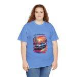 Car With City Background Blue Color T-Shirt For Unisex Heavy Cotton Tee