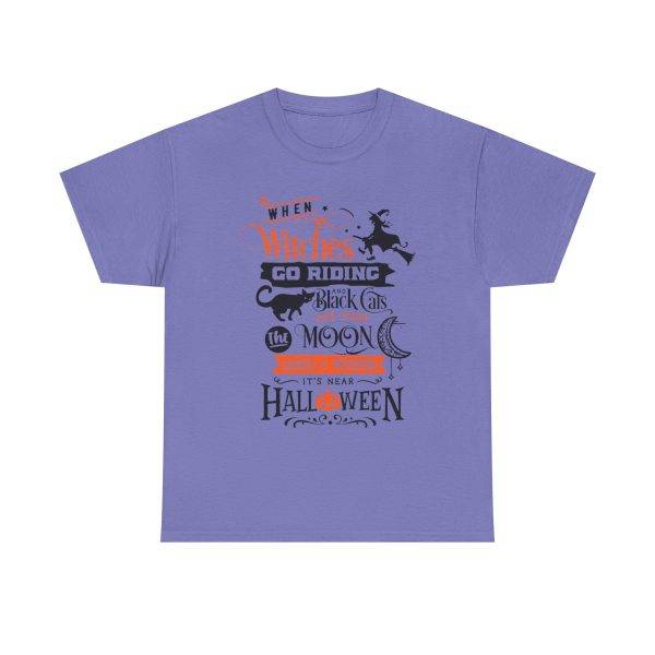 Halloween When Witches Go Riding Violet Color T-Shirt For Unisex Heavy Cotton Tee