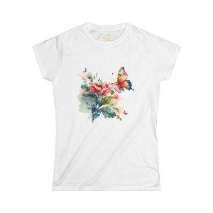 Floral Butterfly Women's Softstyle Tee - Perfect for Spring and Summer