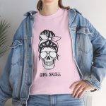Girl Skull Pink Color T-Shirt For Women Heavy Cotton Tee