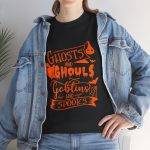 Halloween Ghosts And Ghouls Black Color T-Shirt For Unisex Heavy Cotton Tee