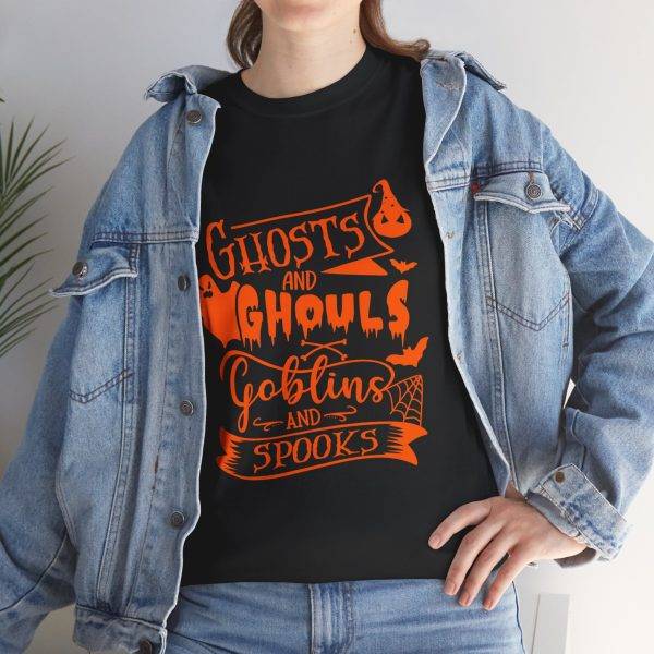 Halloween Ghosts And Ghouls Black Color T-Shirt For Unisex Heavy Cotton Tee