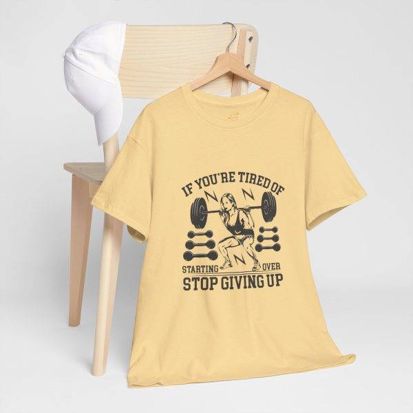 Motivational Fitness Gym Tee - 'Stop Giving Up' Women Heavy Cotton Shirt