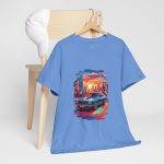 Car With City Background Blue Color T-Shirt For Unisex Heavy Cotton Tee
