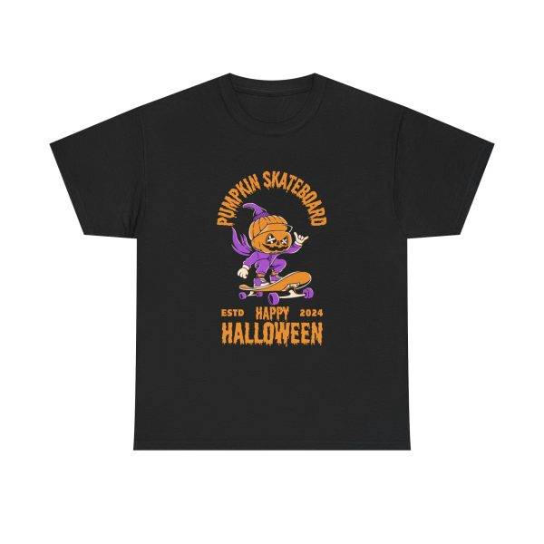 Happy Halloween PUMPKIN SKATEBOAR Black Color T-Shirt For Unisex Heavy Cotton Tee