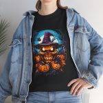 Scarry Halloween Pumpkin Black Color T-Shirt For Unisex Heavy Cotton Tee