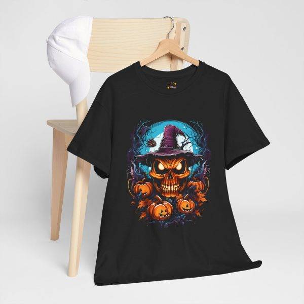 Scarry Halloween Pumpkin Black Color T-Shirt For Unisex Heavy Cotton Tee