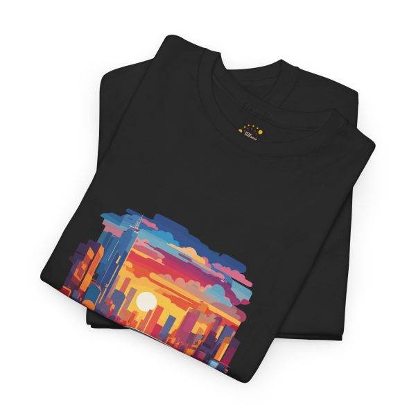 Car With City Background Black Color T-Shirt For Unisex Heavy Cotton Tee