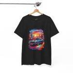 Car With City Background Black Color T-Shirt For Unisex Heavy Cotton Tee