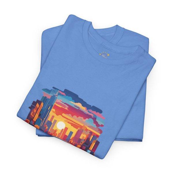 Car With City Background Blue Color T-Shirt For Unisex Heavy Cotton Tee