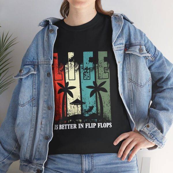 Life Is Better In Flip Flops Black Color T-Shirt For Unisex Heavy Cotton Tee