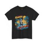 Summer Vibe Unisex Heavy Cotton Tee - Surfing Skeleton Graphic T-Shirt