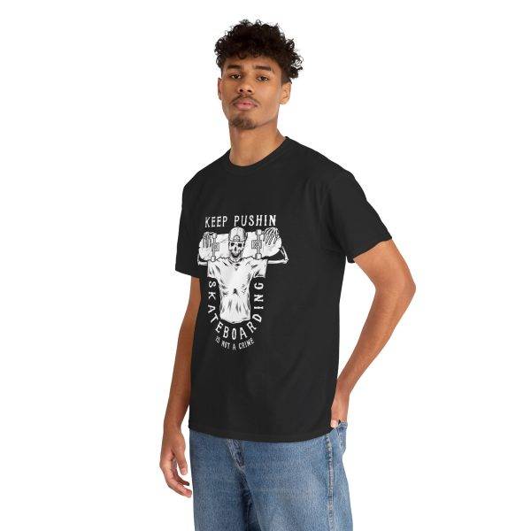 KEEP PUSHING SKATEBOARDING Black Color T-Shirt For Unisex Heavy Cotton Tee