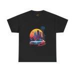 Car with City Background Black Color T-Shirt For Unisex Heavy Cotton Tee