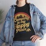 Camping is my Happy Place Black Color T-Shirt For Unisex Heavy Cotton Tee