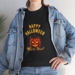 Happy Halloween Trick or Treat Black Color T-Shirt For Unisex Heavy Cotton Tee