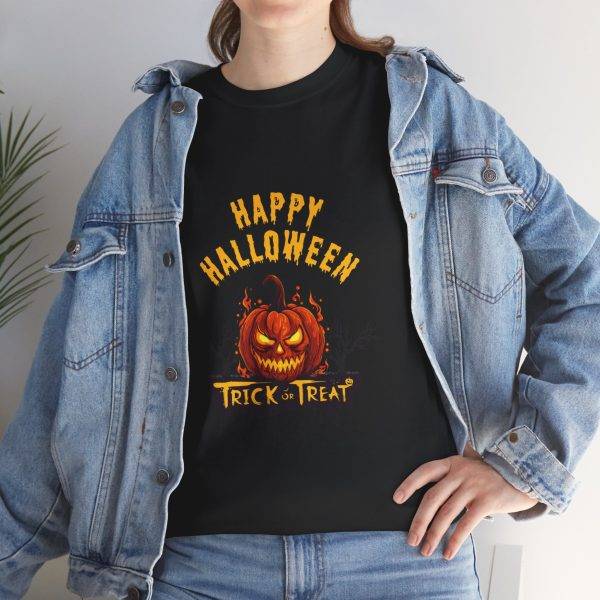 Happy Halloween Trick or Treat Black Color T-Shirt For Unisex Heavy Cotton Tee
