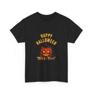 Happy Halloween Trick or Treat Black Color T-Shirt For Unisex Heavy Cotton Tee