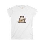 Cute Cat Playing Guitar Women's Softstyle Tee – Fun and Whimsical T-shirt for Cat Lovers