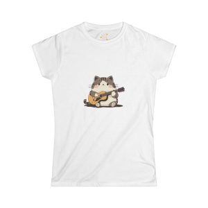 Cute Cat Playing Guitar Women's Softstyle Tee – Fun and Whimsical T-shirt for Cat Lovers