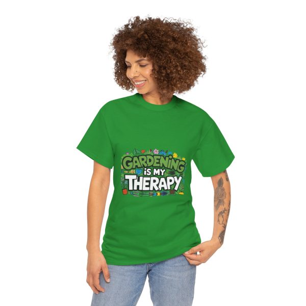 Gardening Is My Therapy Unisex Heavy Cotton Tee - Green Gardening T-Shirt for Plant Lovers